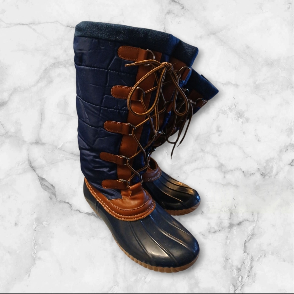 Women's Navy and Brown Winter/ Rain Boots